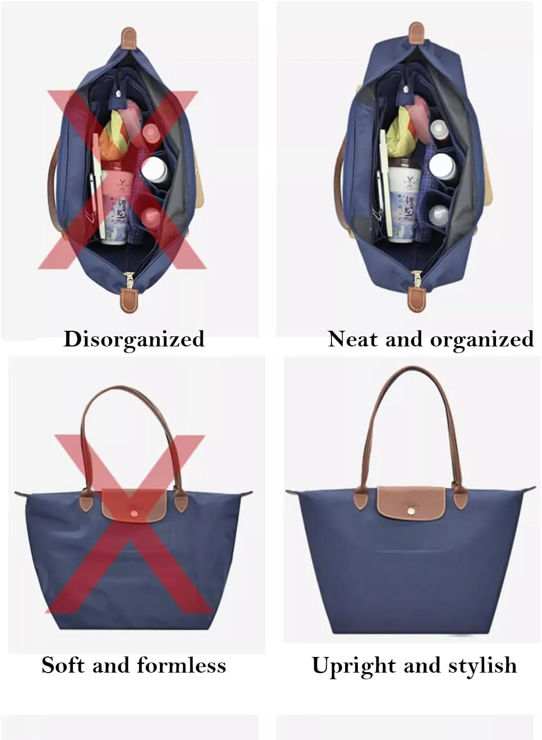Bag Organizer, Purse Insert With Zipper, Suitable for Longchamp Tote Bag Organizer Insert (Pink, Large)