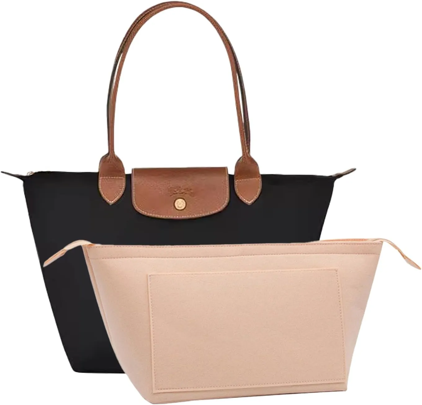 Bag Organizer, Purse Insert With Zipper, Suitable for Longchamp Tote Bag Organizer Insert (Pink, Large)