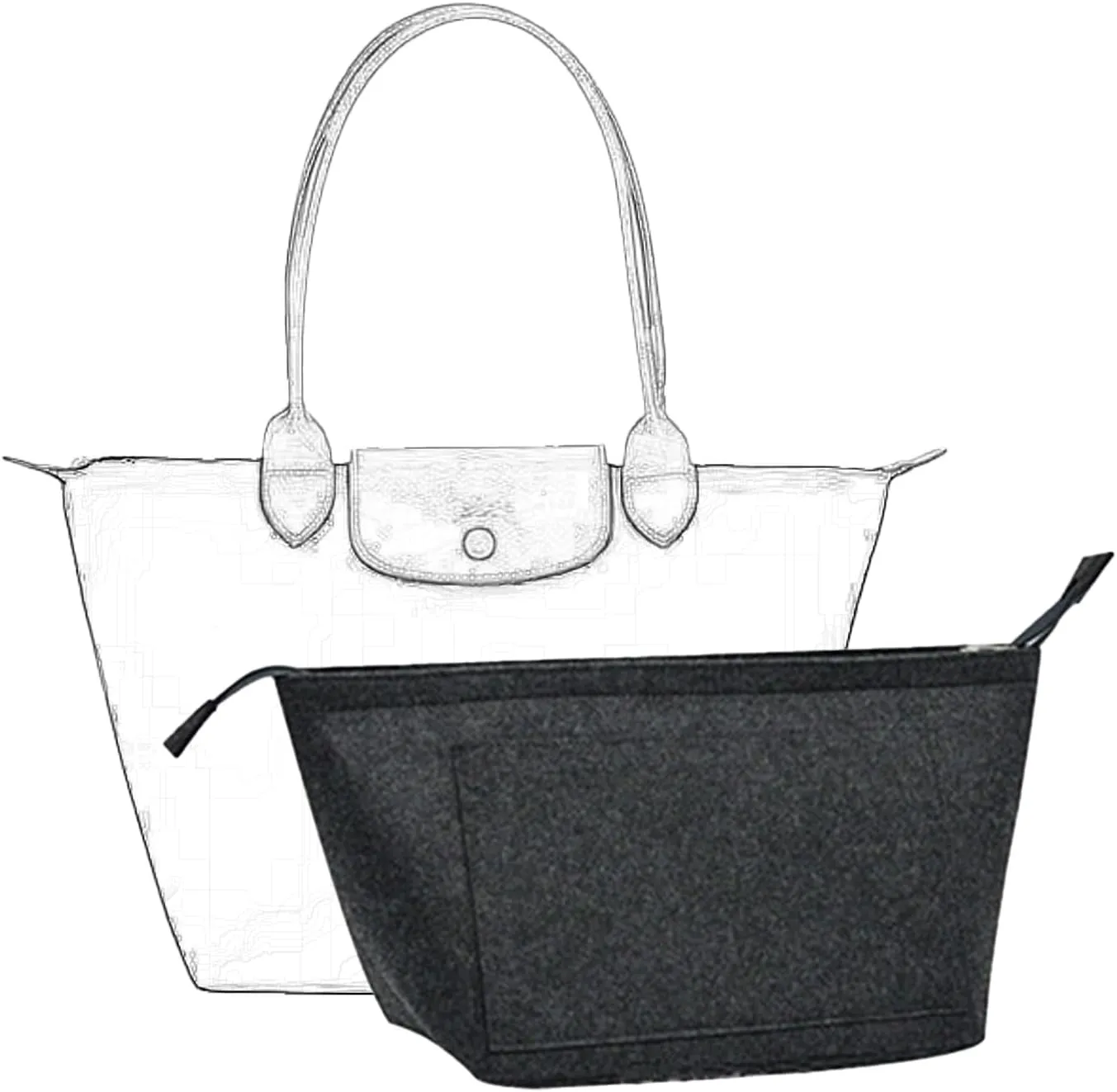 Bag Organizer,Purse Insert Organizer With Zipper,Suitable Longchamp Long and Short Handles Tote Bag Organizer Insert (Dark Gray, Large)
