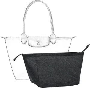 Bag Organizer,Purse Insert Organizer With Zipper,Suitable Longchamp Long and Short Handles Tote Bag Organizer Insert (Dark Gray, Large)