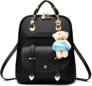 BAG WIZARD OASD Women's Backpack Leather Multi Way Girls School Cartoon Pendant, Black