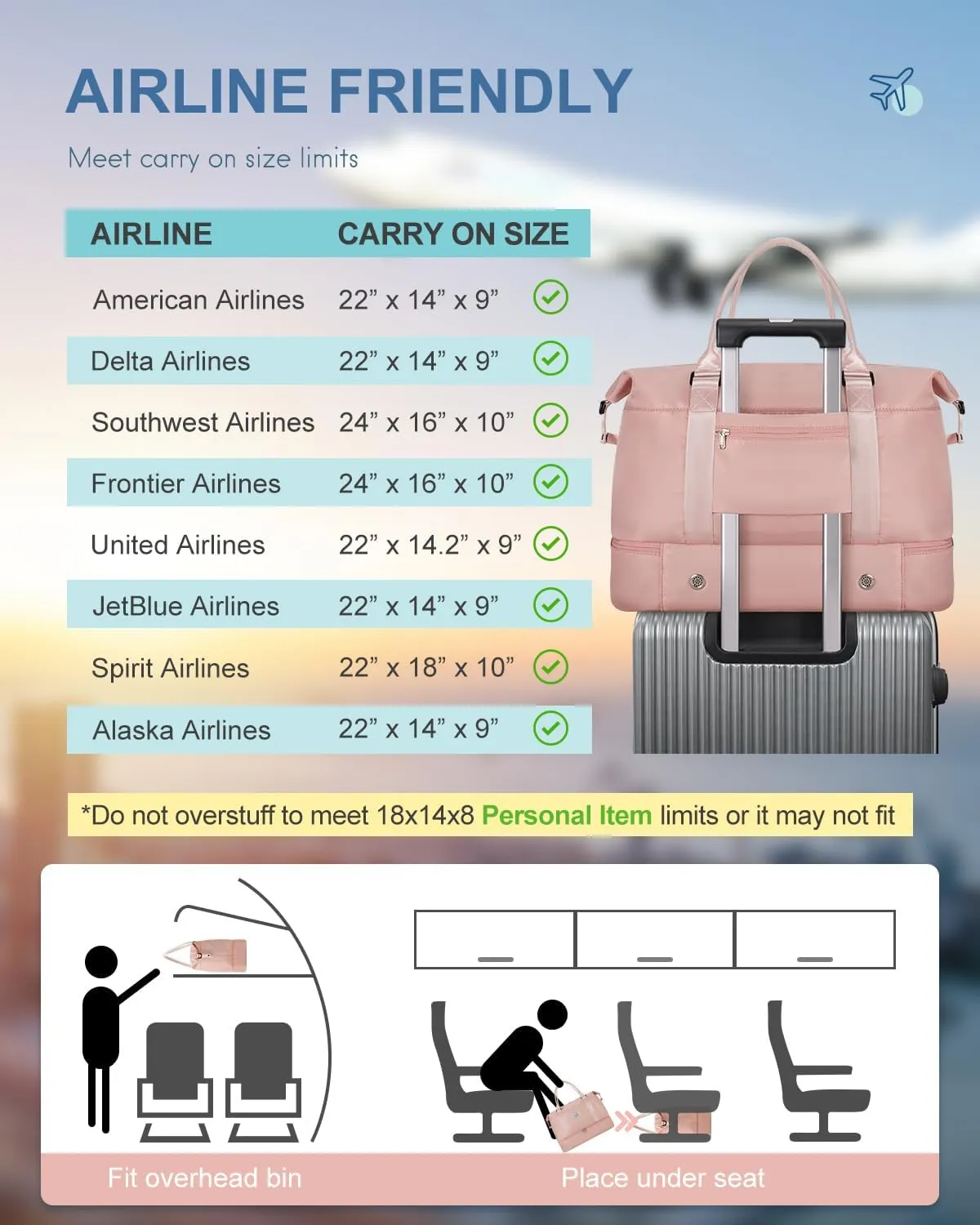 BAGAIL Travel Duffel Bag, Weekender Bags for Women, Overnight Gym Carry On Tote Bag with Wet Pocket, Hospital Mom Bag for Labor and Delivery - Extra Large Set, Pink