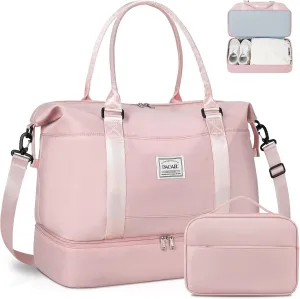 BAGAIL Travel Duffel Bag, Weekender Bags for Women, Overnight Gym Carry On Tote Bag with Wet Pocket, Hospital Mom Bag for Labor and Delivery - Extra Large Set, Pink