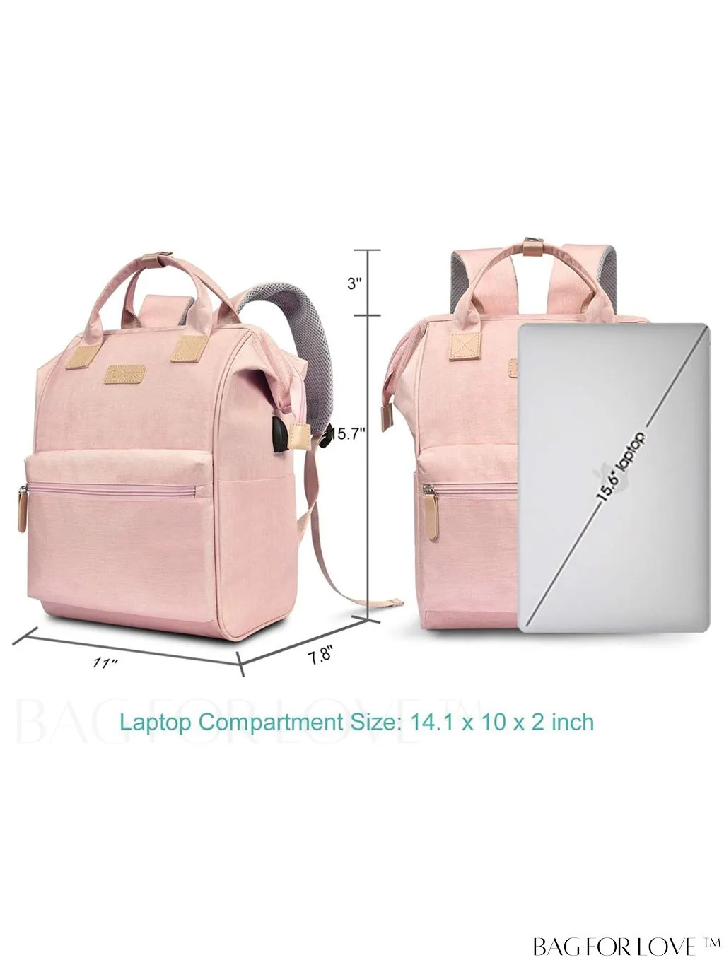 BagForLove - 15.6 Inch Laptop Backpack: Water Resistant, USB Charging Port, Multipurpose for Business & Travel
