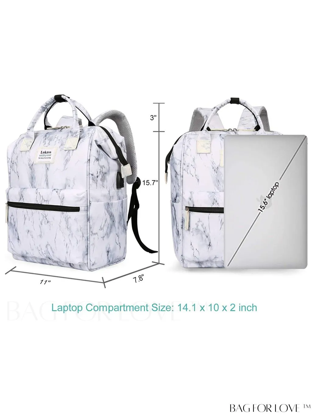 BagForLove - 15.6 Inch Laptop Backpack: Water Resistant, USB Charging Port, Multipurpose for Business & Travel