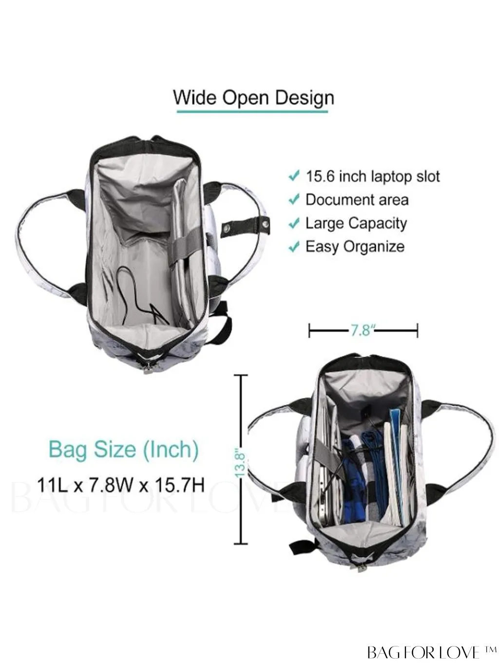 BagForLove - 15.6 Inch Laptop Backpack: Water Resistant, USB Charging Port, Multipurpose for Business & Travel