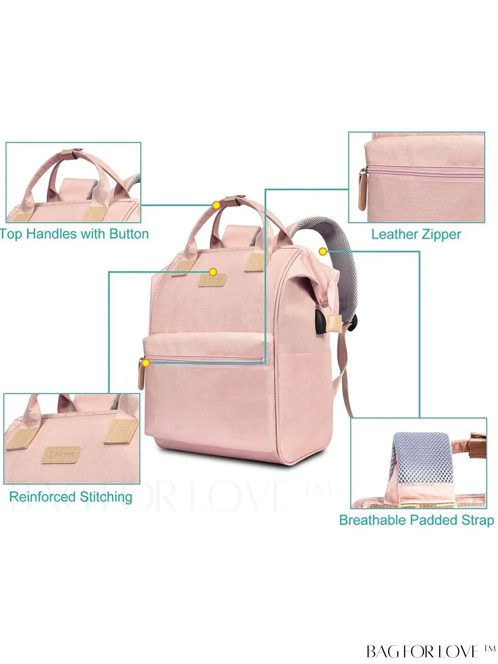 BagForLove - 15.6 Inch Laptop Backpack: Water Resistant, USB Charging Port, Multipurpose for Business & Travel