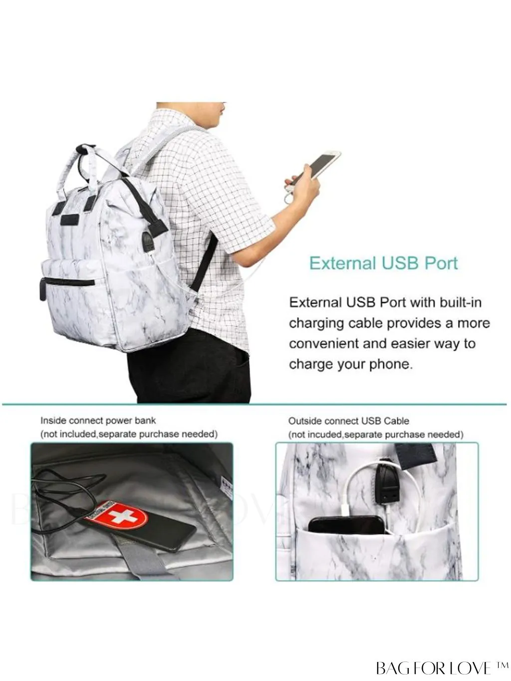 BagForLove - 15.6 Inch Laptop Backpack: Water Resistant, USB Charging Port, Multipurpose for Business & Travel