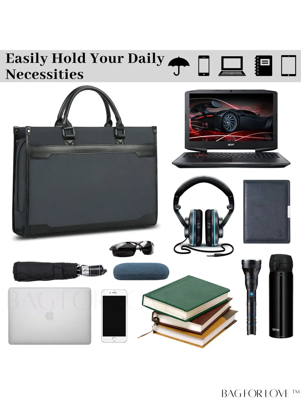 BagForLove - 15.6 Laptop Messenger Bag for Business, Office Work, and Travel