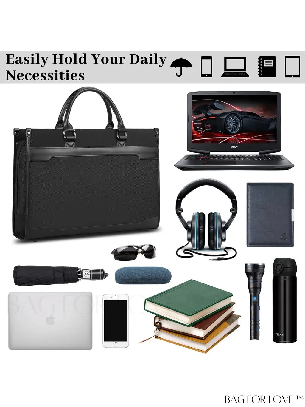 BagForLove - 15.6 Laptop Messenger Bag for Business, Office Work, and Travel