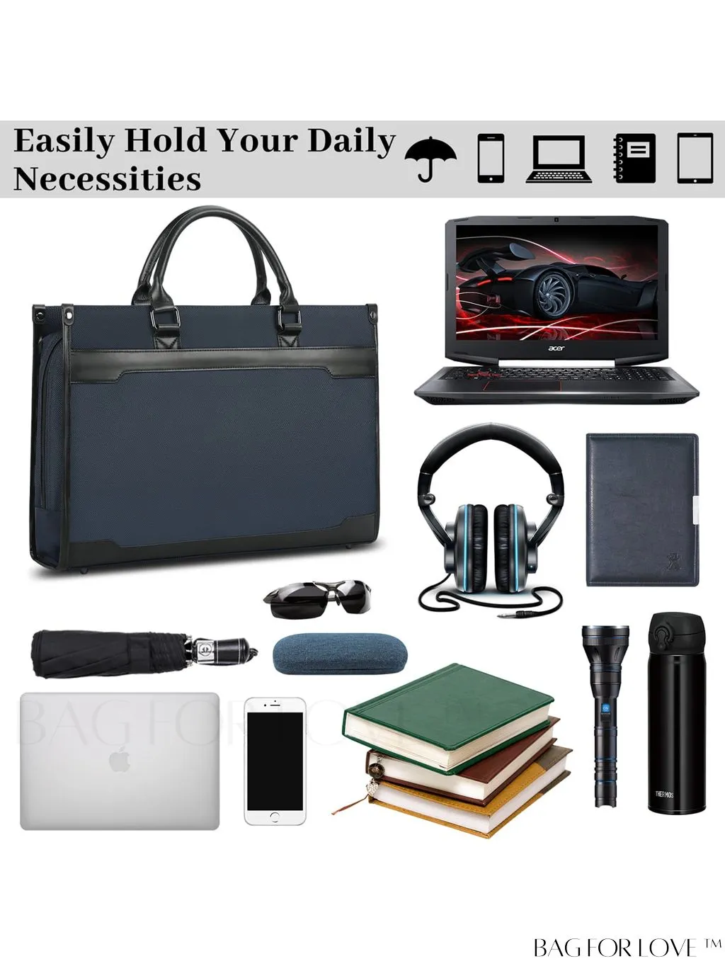 BagForLove - 15.6 Laptop Messenger Bag for Business, Office Work, and Travel