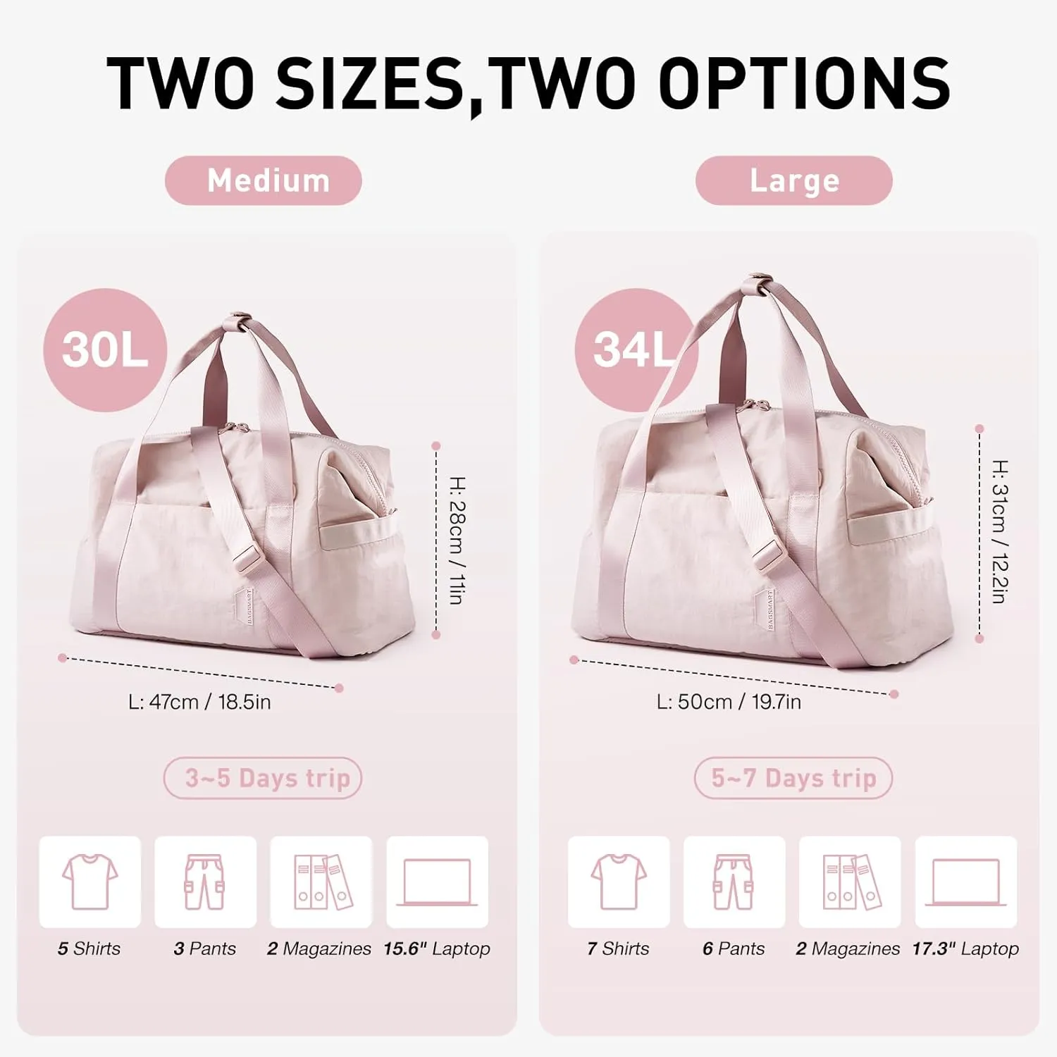 BAGSMART BAGSMART Gym Bag for Women, Carry on Weekender Overnight Travel Duffel Bags with Trolley Sleeve, Personal Item Travel Bag Tote Workout Dance Bag(Beige-Large)