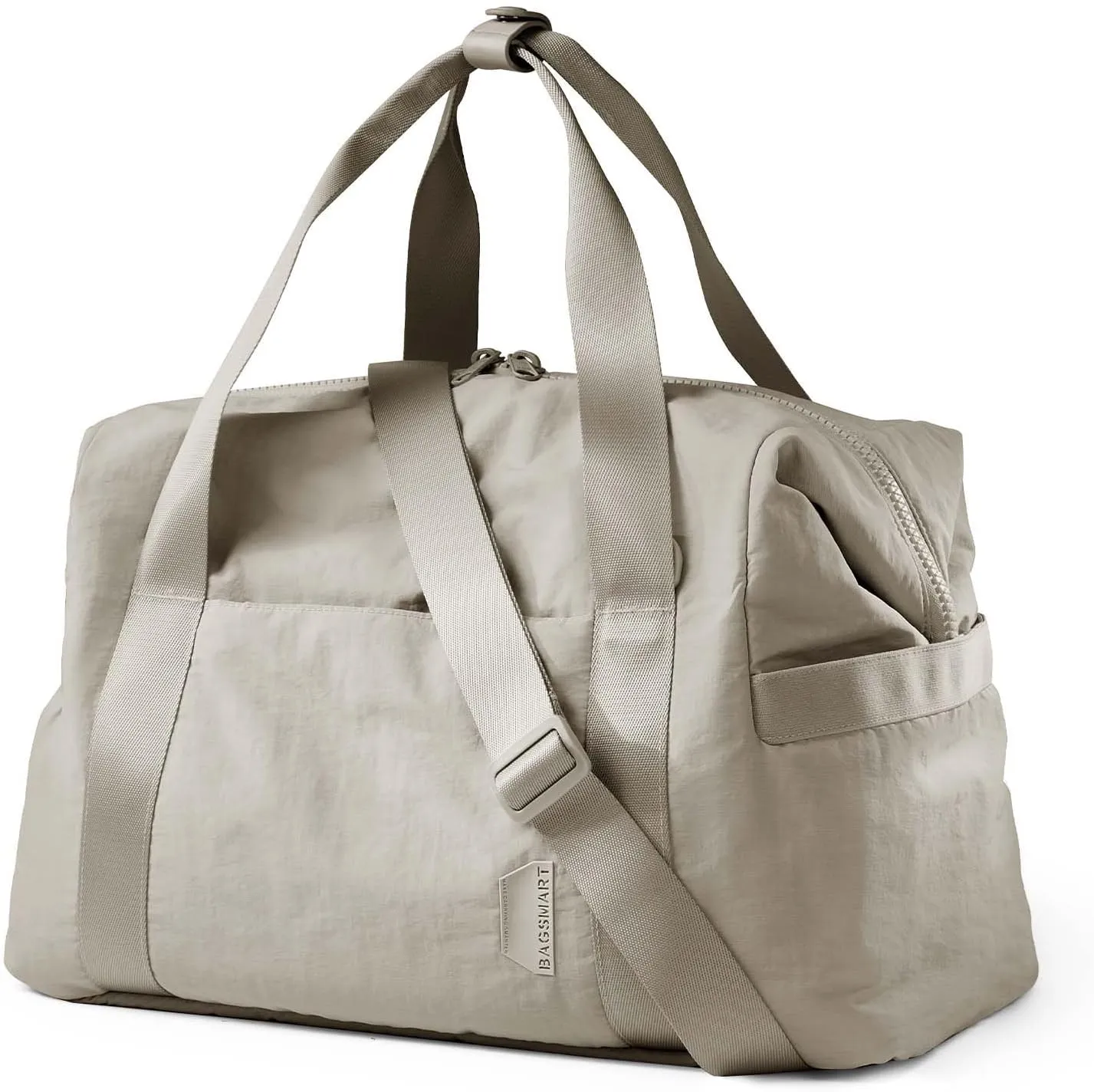 BAGSMART BAGSMART Gym Bag for Women, Carry on Weekender Overnight Travel Duffel Bags with Trolley Sleeve, Personal Item Travel Bag Tote Workout Dance Bag(Beige-Large)