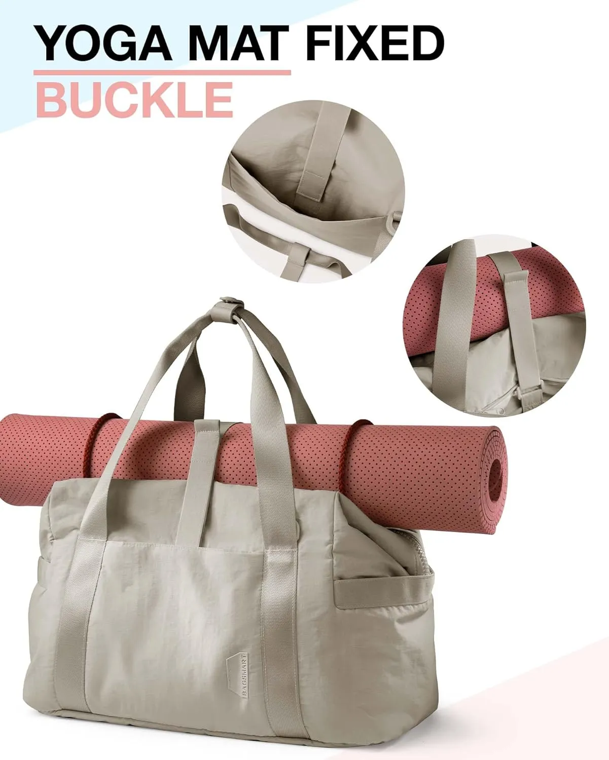 BAGSMART BAGSMART Gym Bag for Women, Carry on Weekender Overnight Travel Duffel Bags with Trolley Sleeve, Personal Item Travel Bag Tote Workout Dance Bag(Beige-Large)