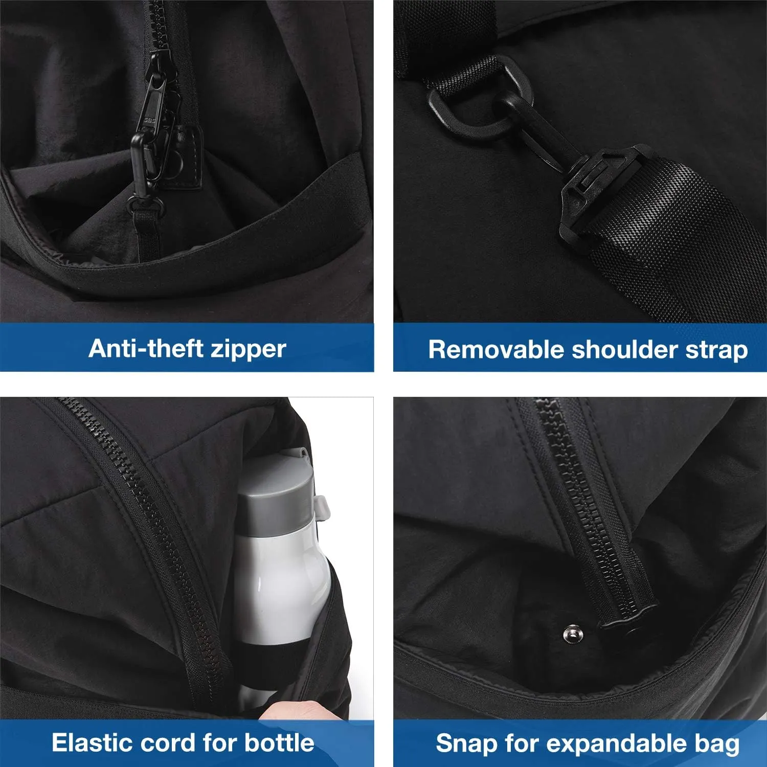 BAGSMART Gym Bag for Women, Carry on Weekender Overnight Bag, Travel Duffel Bags with Trolley Sleeve, Personal Item Travel Bag Tote Bag Workout Dance Bag(Black,Medium)