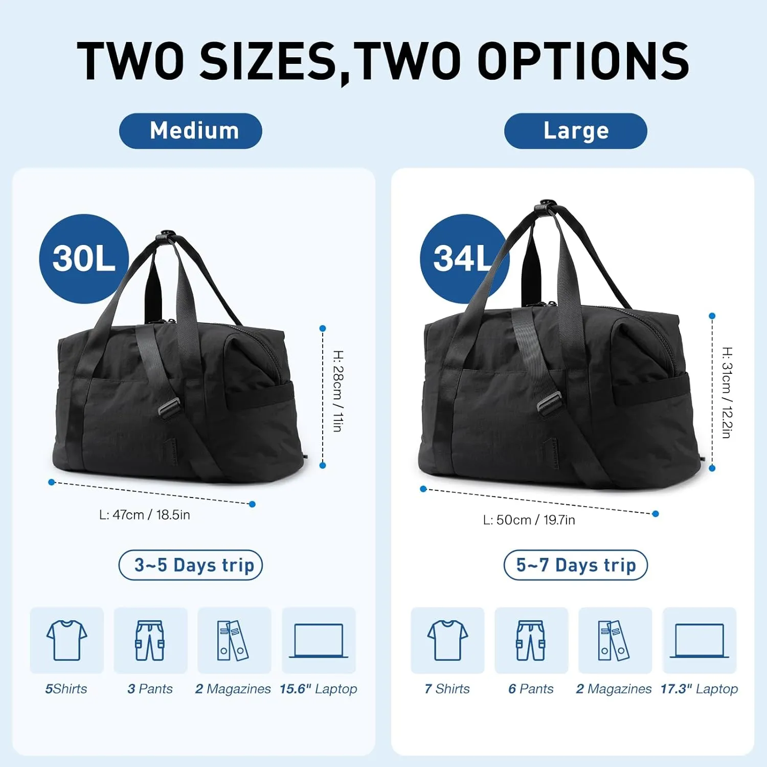 BAGSMART Gym Bag for Women, Carry on Weekender Overnight Bag, Travel Duffel Bags with Trolley Sleeve, Personal Item Travel Bag Tote Bag Workout Dance Bag(Black,Medium)