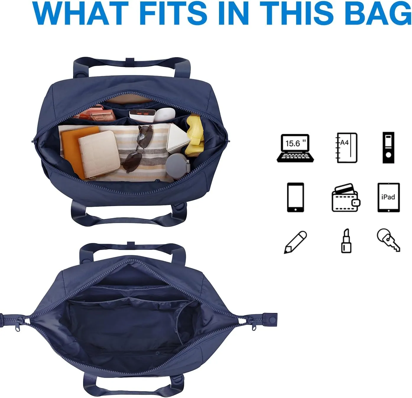 BAGSMART Gym Bag for Women, Carry on Weekender Overnight Bag, Travel Duffel Bags with Trolley Sleeve, Personal Item Travel Bag Tote Bag Workout Dance Bag(Dark Blue,Medium)
