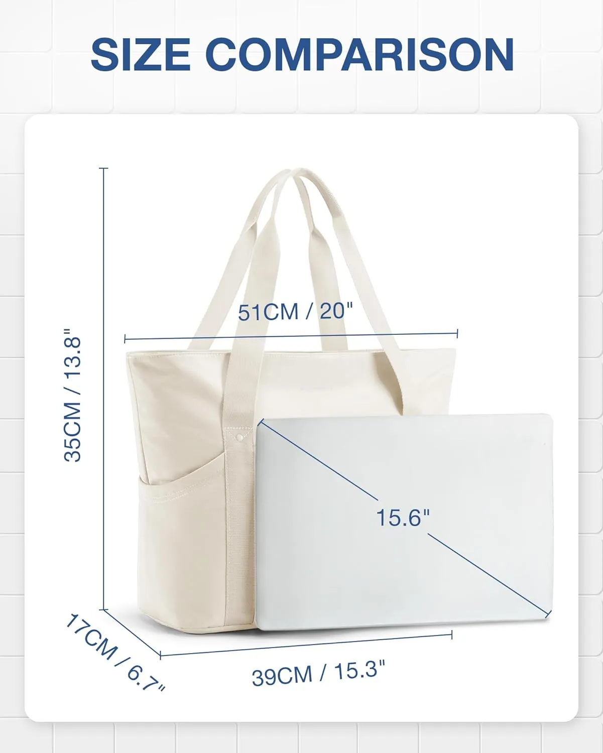 BAGSMART Tote Bag for Women, Tote Shoulder Bag with Laptop Compartment and Zipper Handbag for Travel, Work