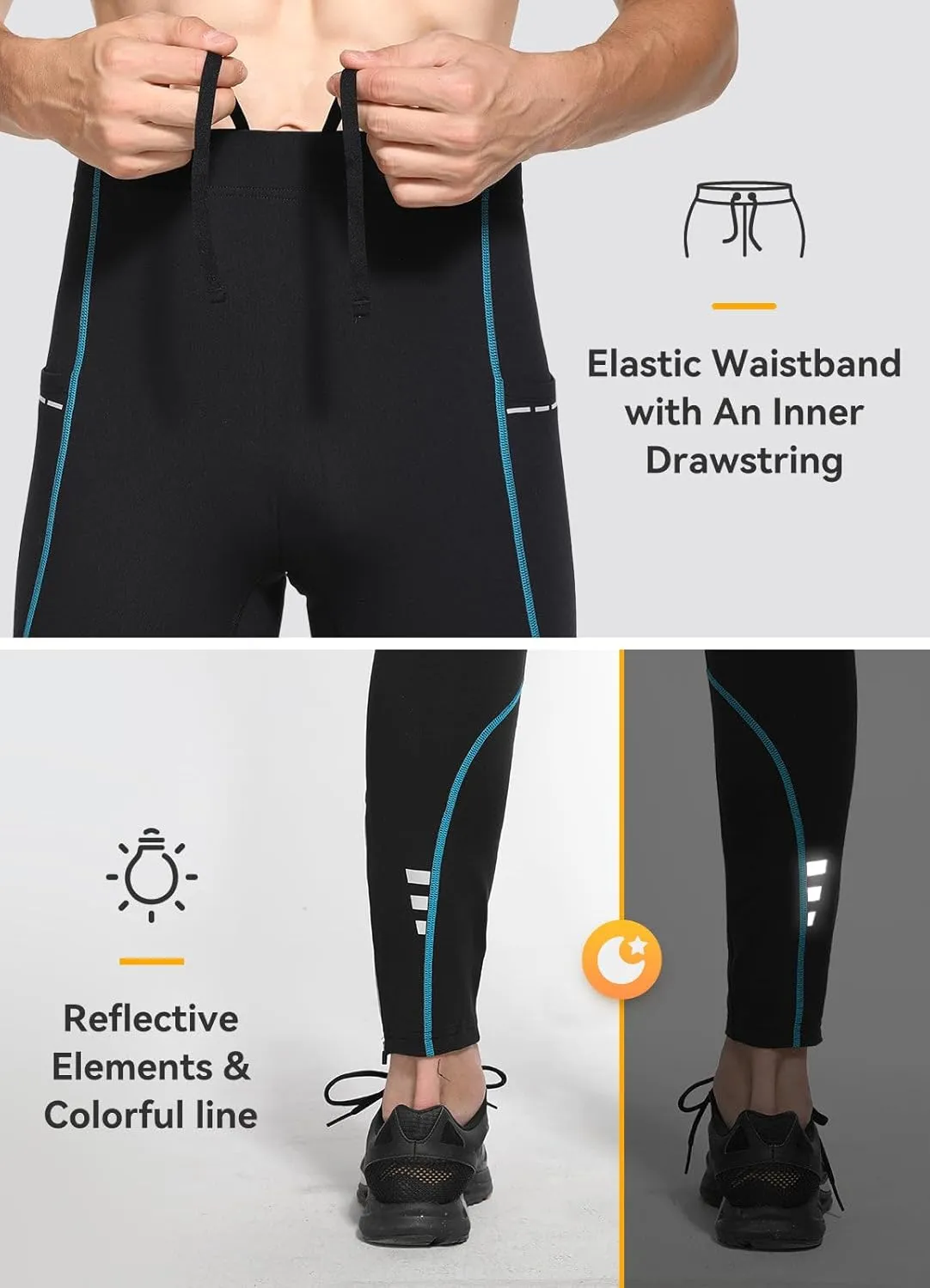baleaf Men's Winter Running Tights Thermal Cycling Pants Cold Weather Gear Fleece Lined Pockets Leggings Compression