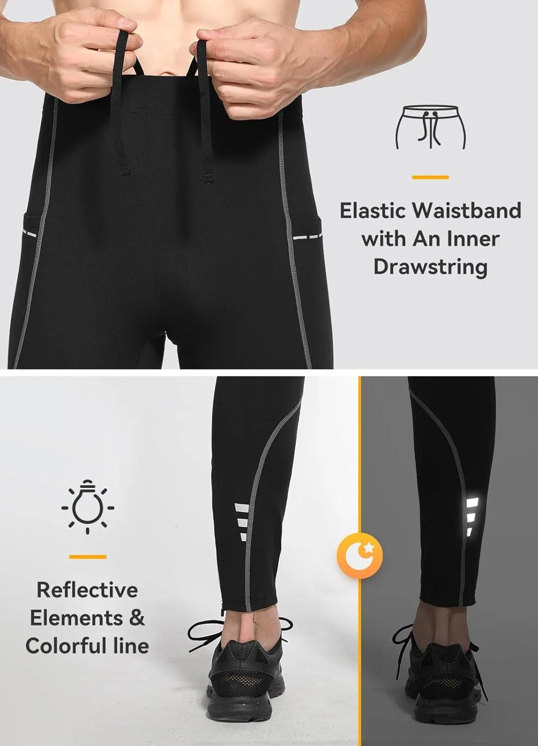baleaf Men's Winter Running Tights Thermal Cycling Pants Cold Weather Gear Fleece Lined Pockets Leggings Compression