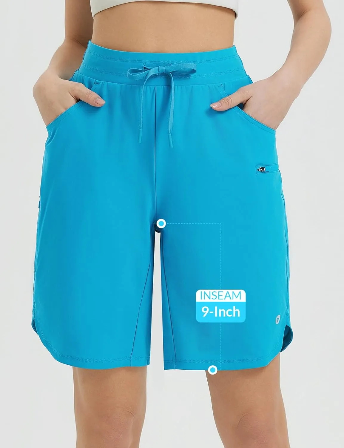 baleaf Women's Bermuda Long Shorts 9" Above Knee Length Quick Dry Lightweight Zipper Pockets Casual Summer Athletic UPF 50 