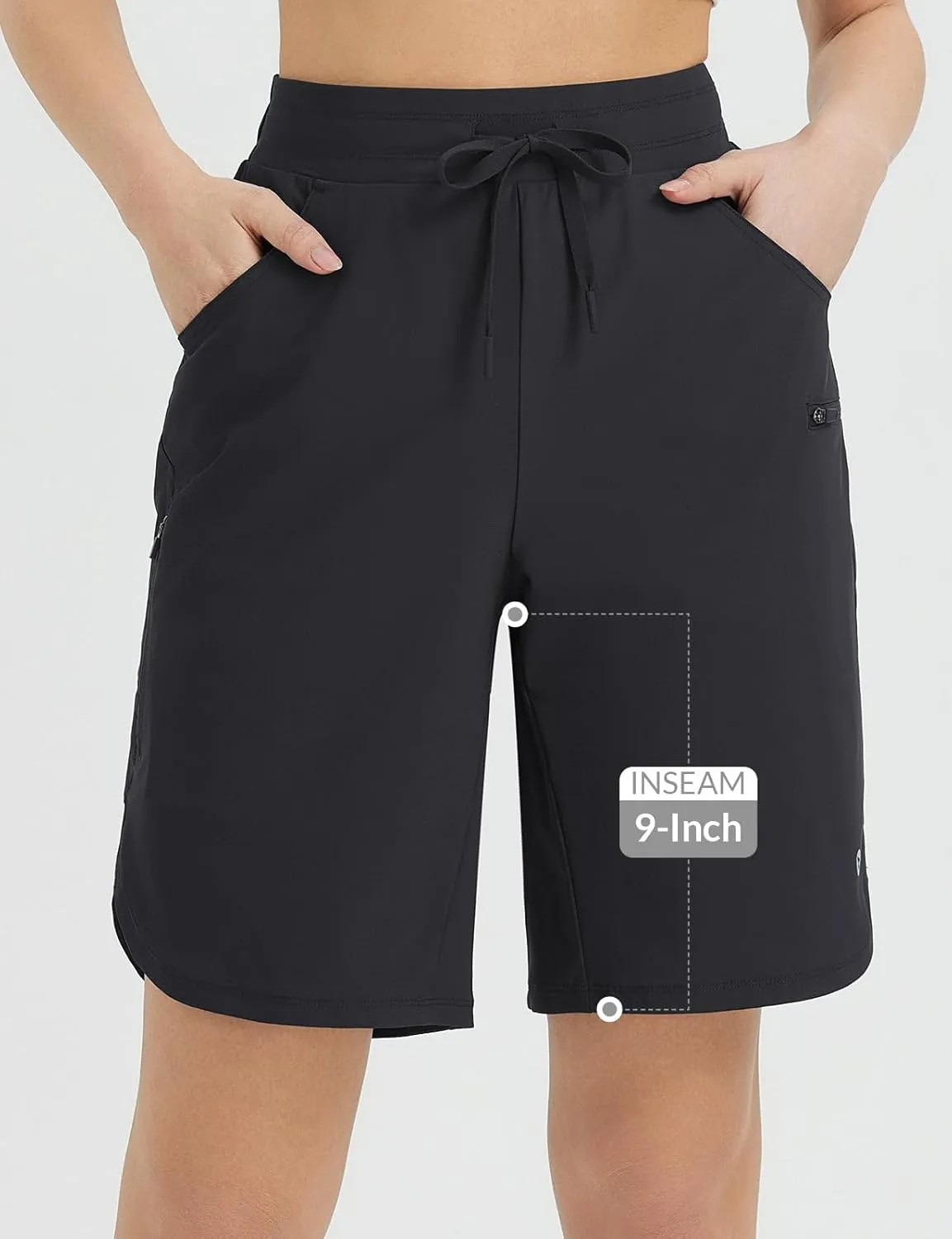 baleaf Women's Bermuda Long Shorts 9" Above Knee Length Quick Dry Lightweight Zipper Pockets Casual Summer Athletic UPF 50 