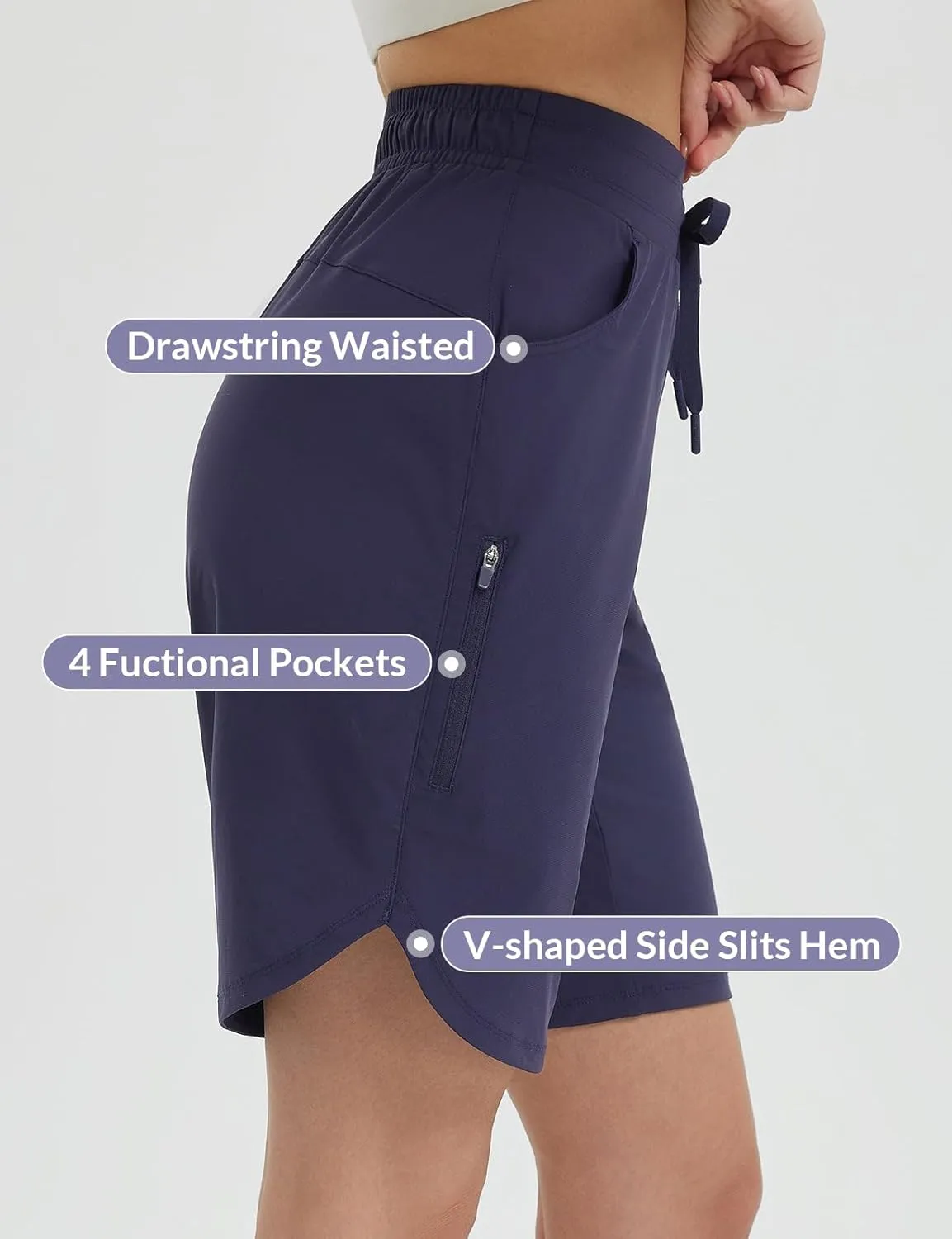 baleaf Women's Bermuda Long Shorts 9" Above Knee Length Quick Dry Lightweight Zipper Pockets Casual Summer Athletic UPF 50 