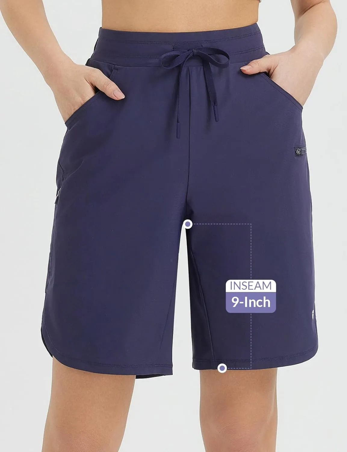 baleaf Women's Bermuda Long Shorts 9" Above Knee Length Quick Dry Lightweight Zipper Pockets Casual Summer Athletic UPF 50 
