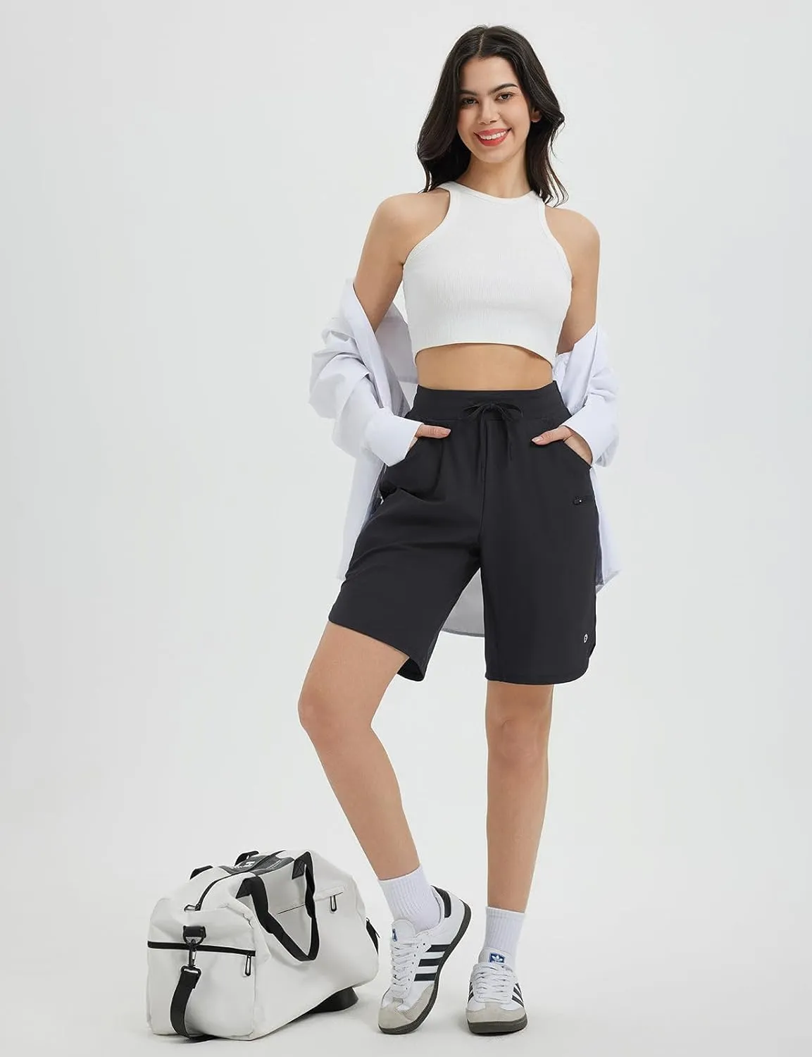 baleaf Women's Bermuda Long Shorts 9" Above Knee Length Quick Dry Lightweight Zipper Pockets Casual Summer Athletic UPF 50 