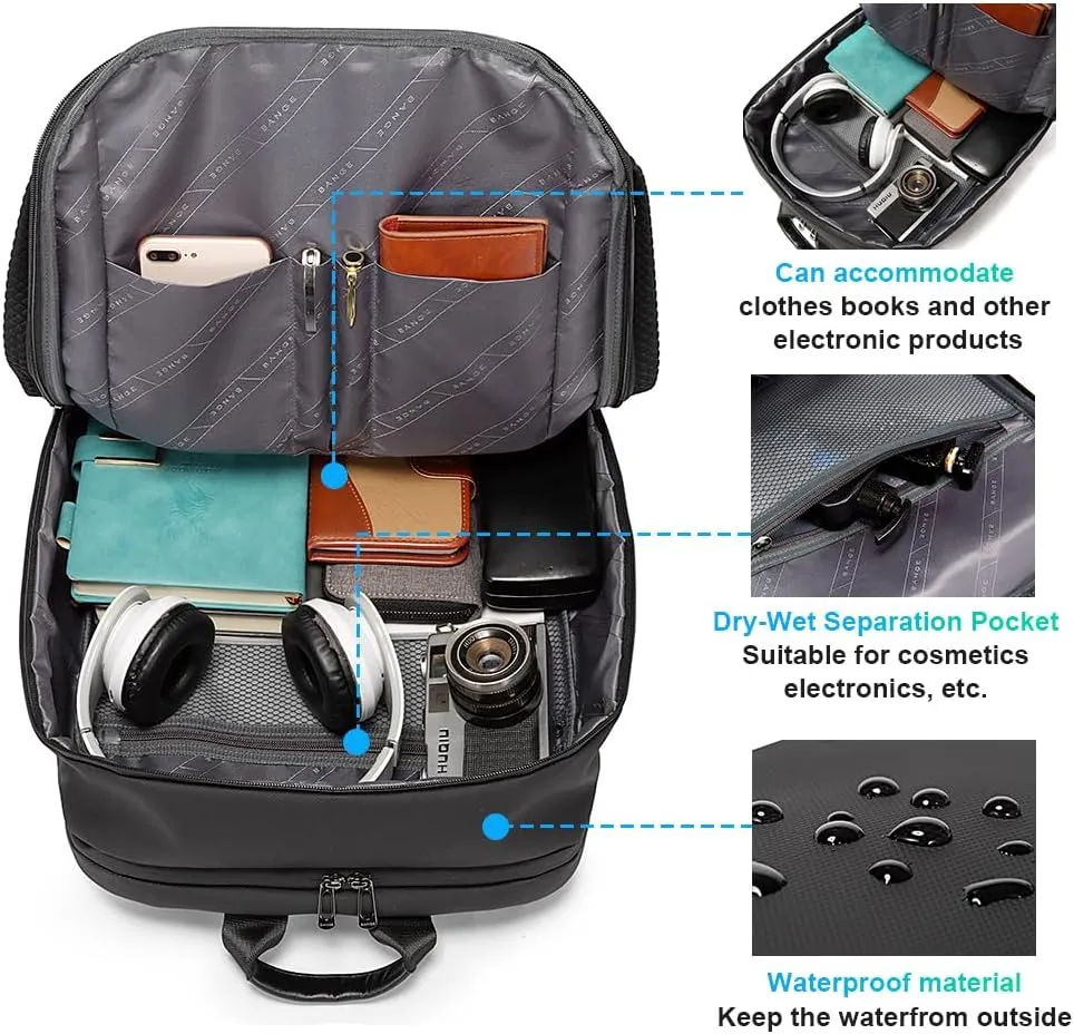 BANGE Smart Business Laptop Backpack Waterproof can fit 15.6-17.3 Inch Laptop with 3.0 USB charging port for men and women