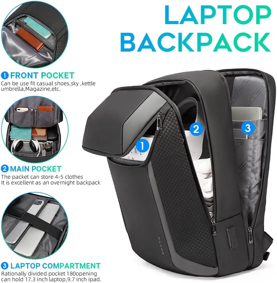 BANGE Smart Business Laptop Backpack Waterproof can fit 15.6-17.3 Inch Laptop with 3.0 USB charging port for men and women