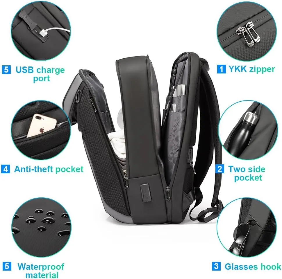 BANGE Smart Business Laptop Backpack Waterproof can fit 15.6-17.3 Inch Laptop with 3.0 USB charging port for men and women