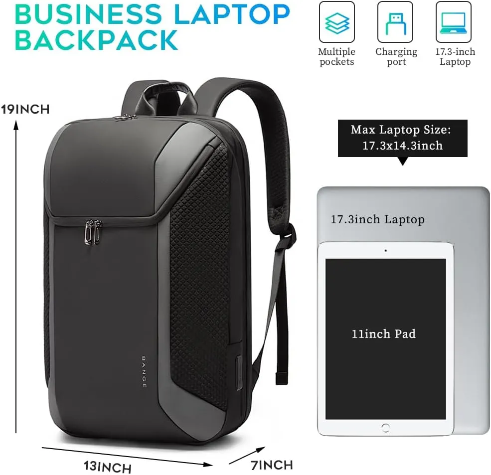 BANGE Smart Business Laptop Backpack Waterproof can fit 15.6-17.3 Inch Laptop with 3.0 USB charging port for men and women