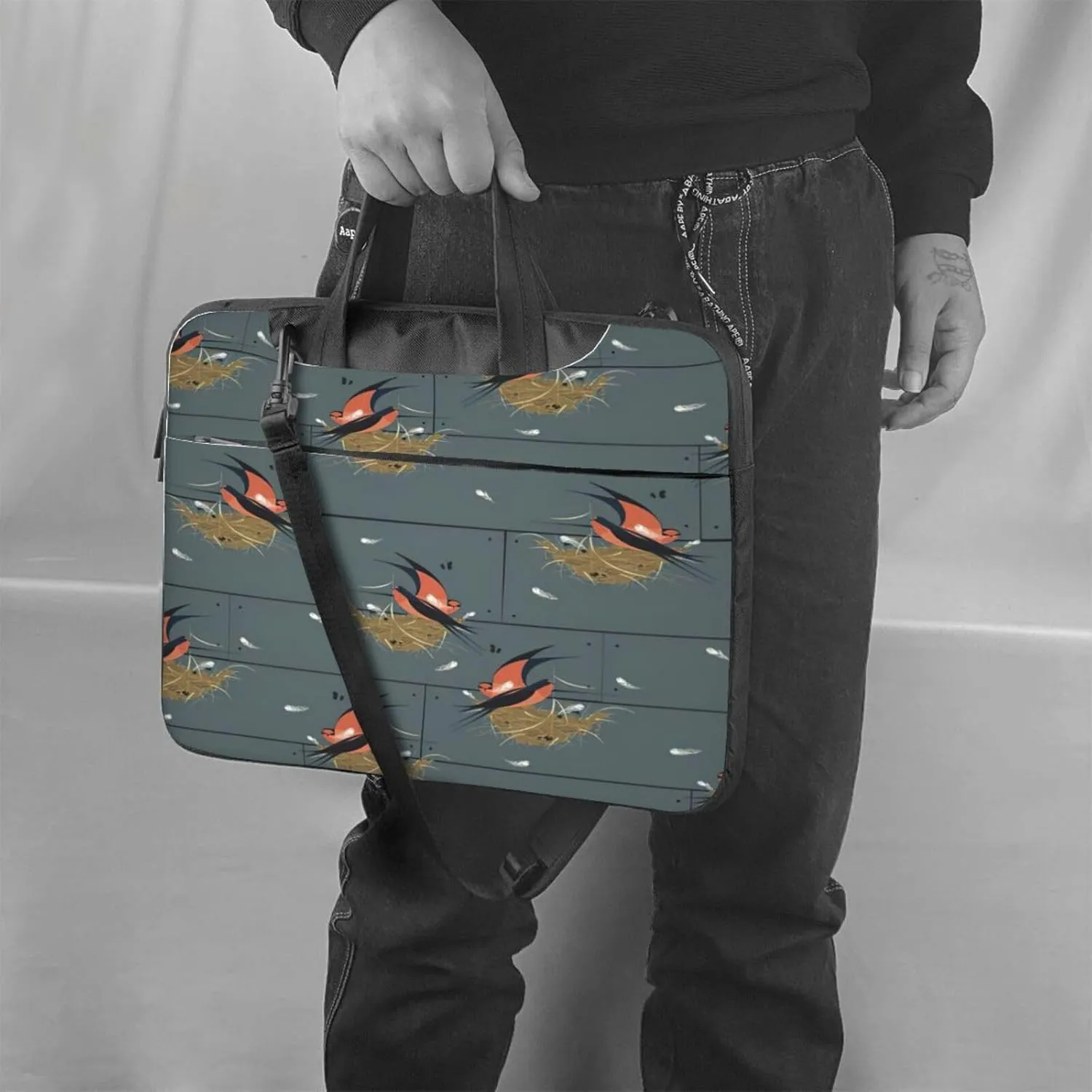 Barn Swallow In Graphite Print Laptop Bag,Can Use It Freely As A Shoulder Bag,Crossbody Bag,And Briefcase