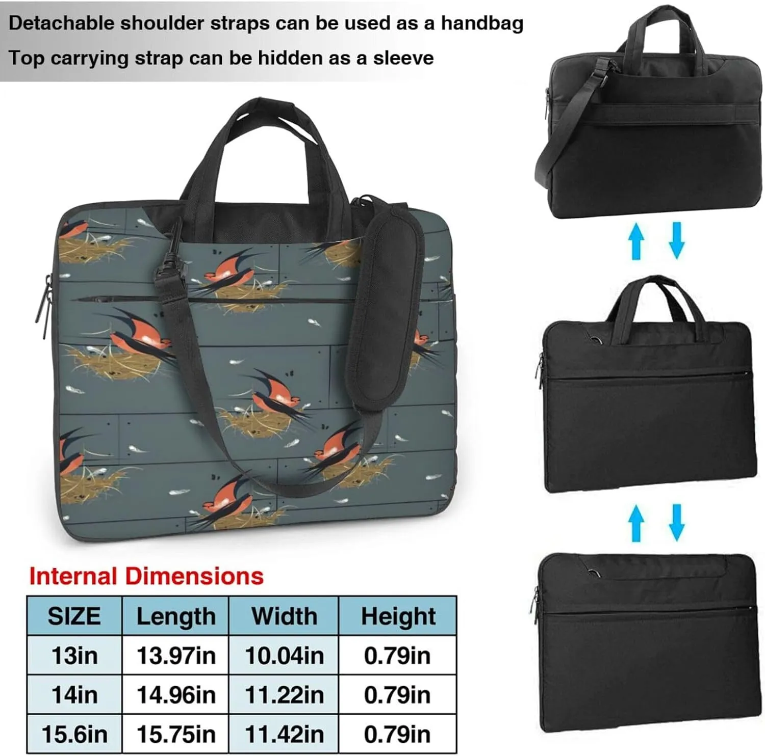 Barn Swallow In Graphite Print Laptop Bag,Can Use It Freely As A Shoulder Bag,Crossbody Bag,And Briefcase