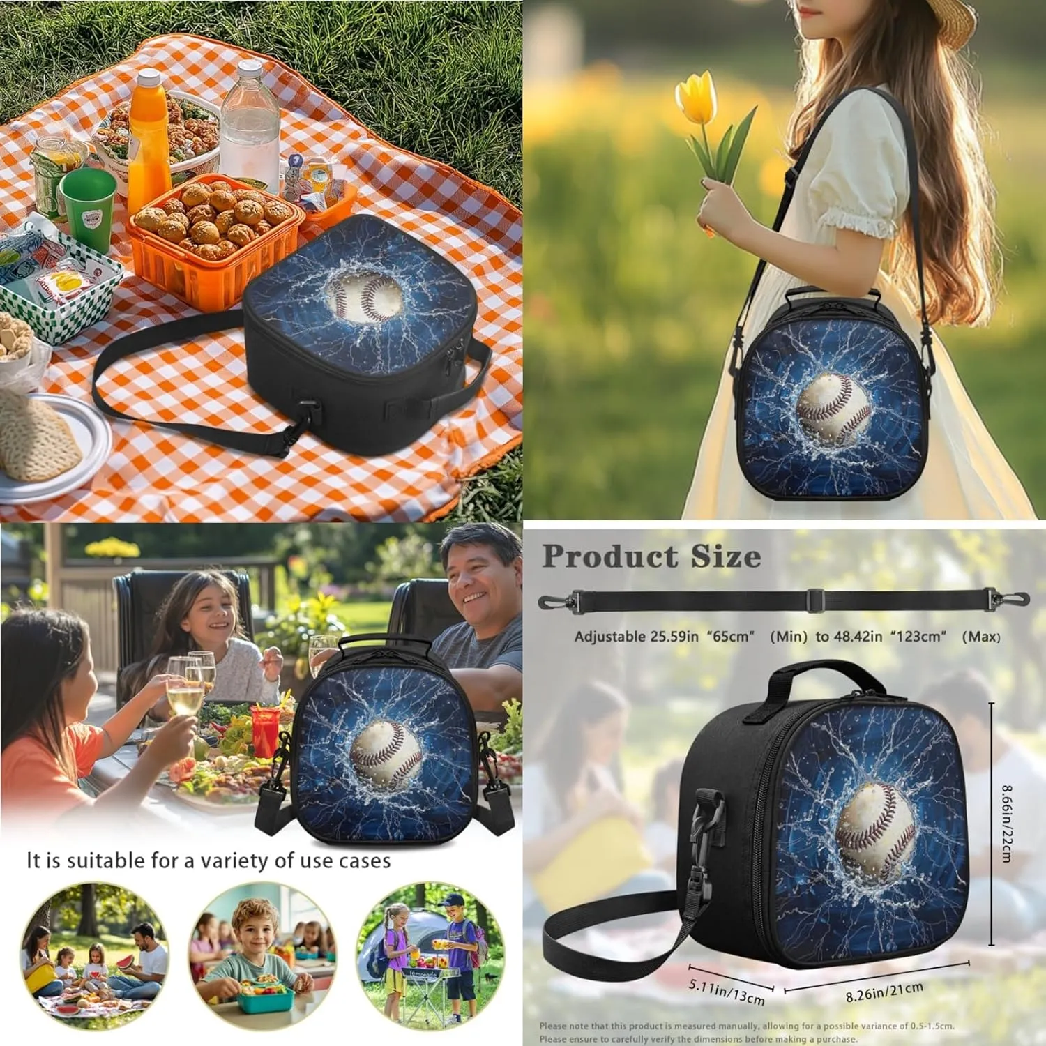 Baseball Backpack 3 Pcs Set for Elementary Boys 17 Inch Bookbag with Lunch Box Water Bottle for Kids Children 3-12T School Bag Lightweight Book Bags for Girls