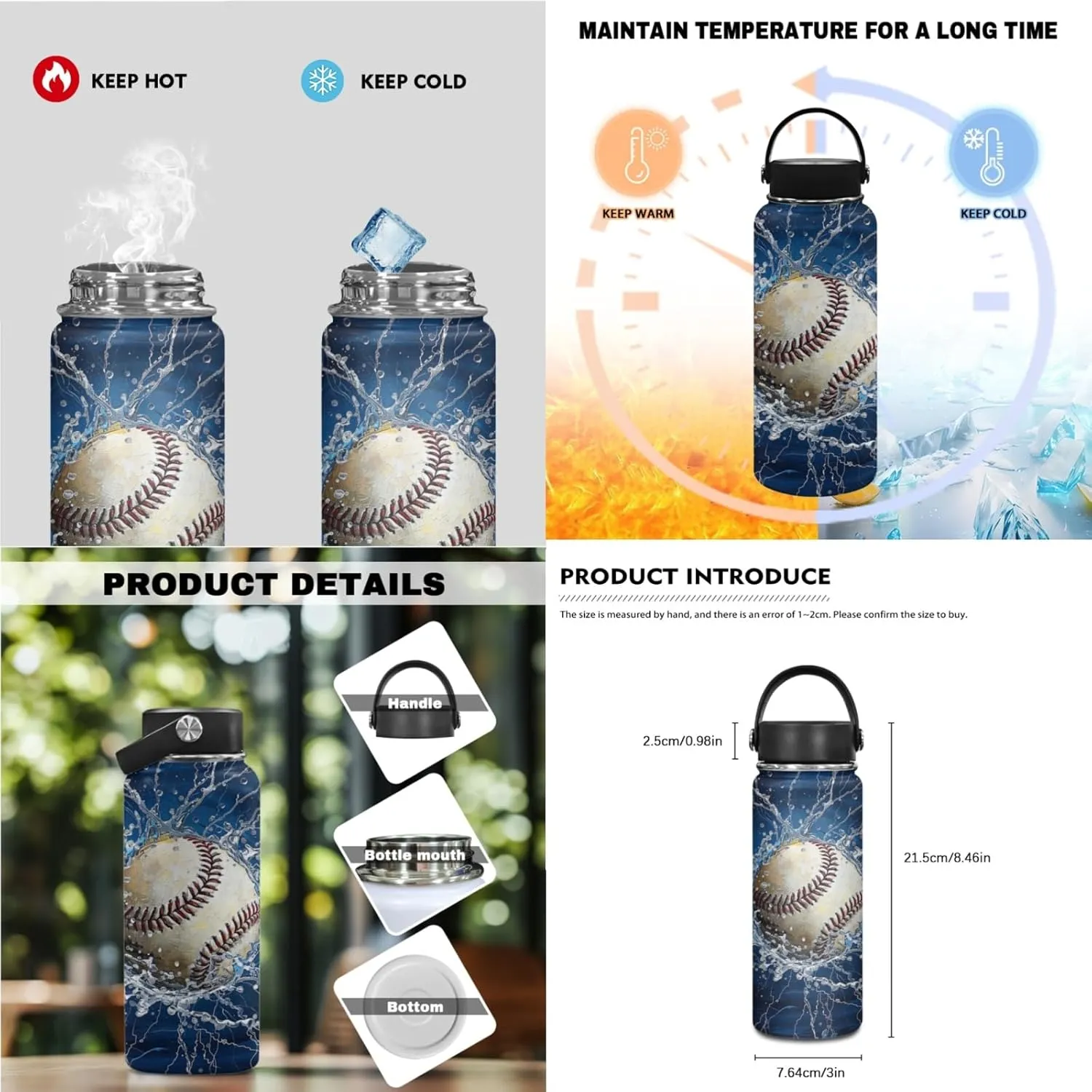 Baseball Backpack 3 Pcs Set for Elementary Boys 17 Inch Bookbag with Lunch Box Water Bottle for Kids Children 3-12T School Bag Lightweight Book Bags for Girls