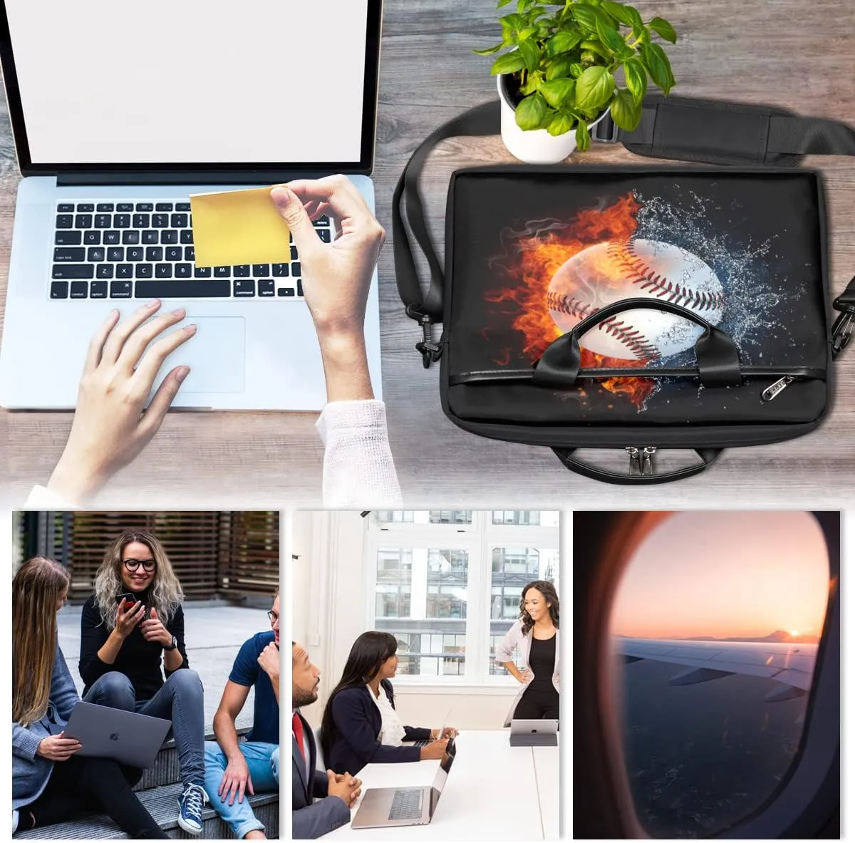 Baseball Ball Print Laptop Shoulder Messenger Bag Waterproof Laptop Briefcase with Handle and Padded Strap Case Sleeve