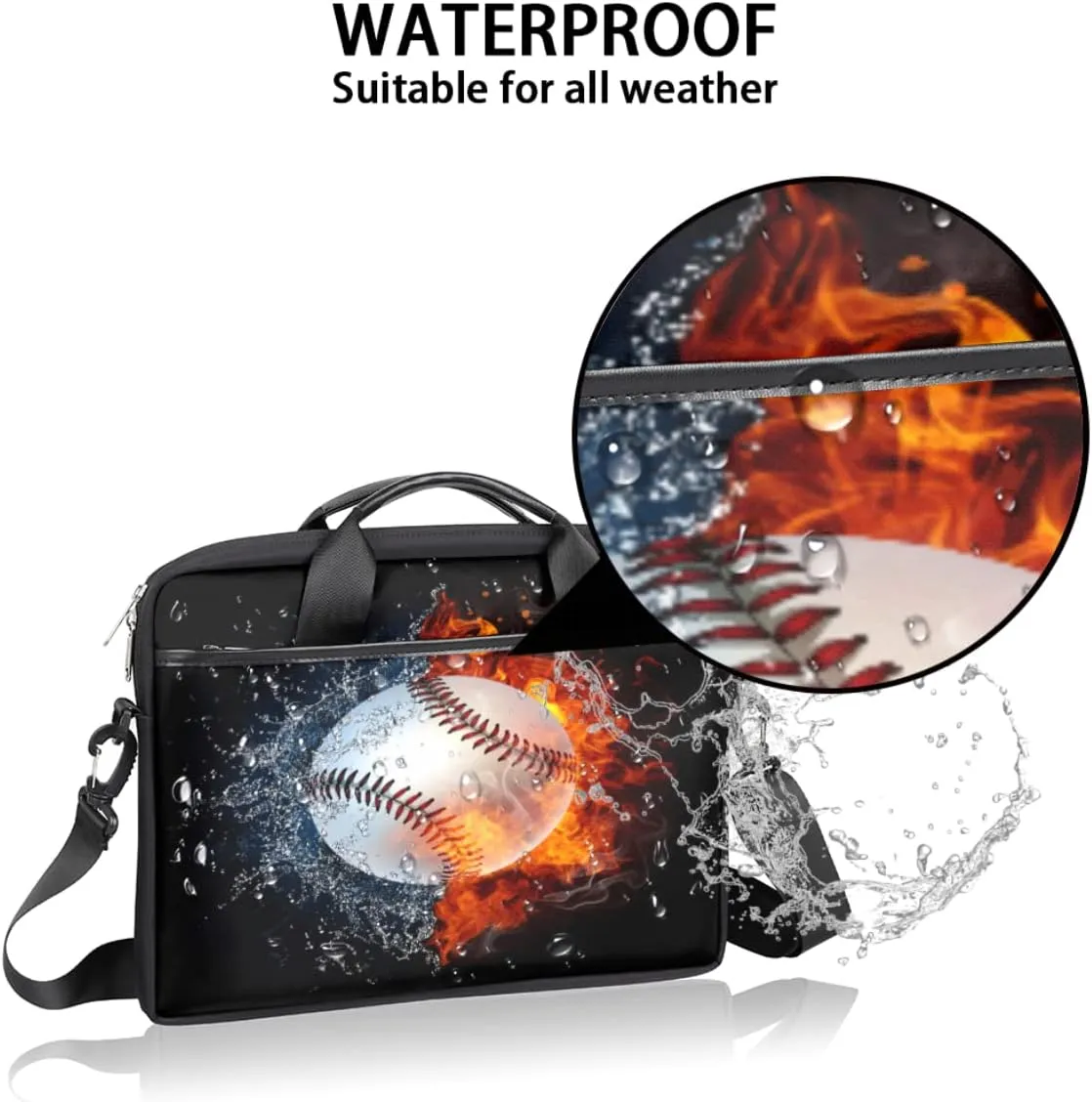 Baseball Ball Print Laptop Shoulder Messenger Bag Waterproof Laptop Briefcase with Handle and Padded Strap Case Sleeve