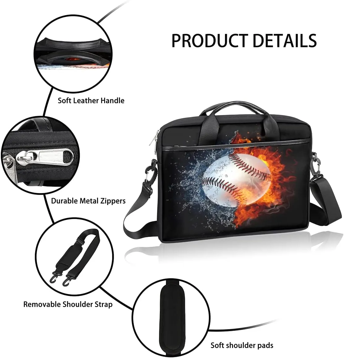 Baseball Ball Print Laptop Shoulder Messenger Bag Waterproof Laptop Briefcase with Handle and Padded Strap Case Sleeve