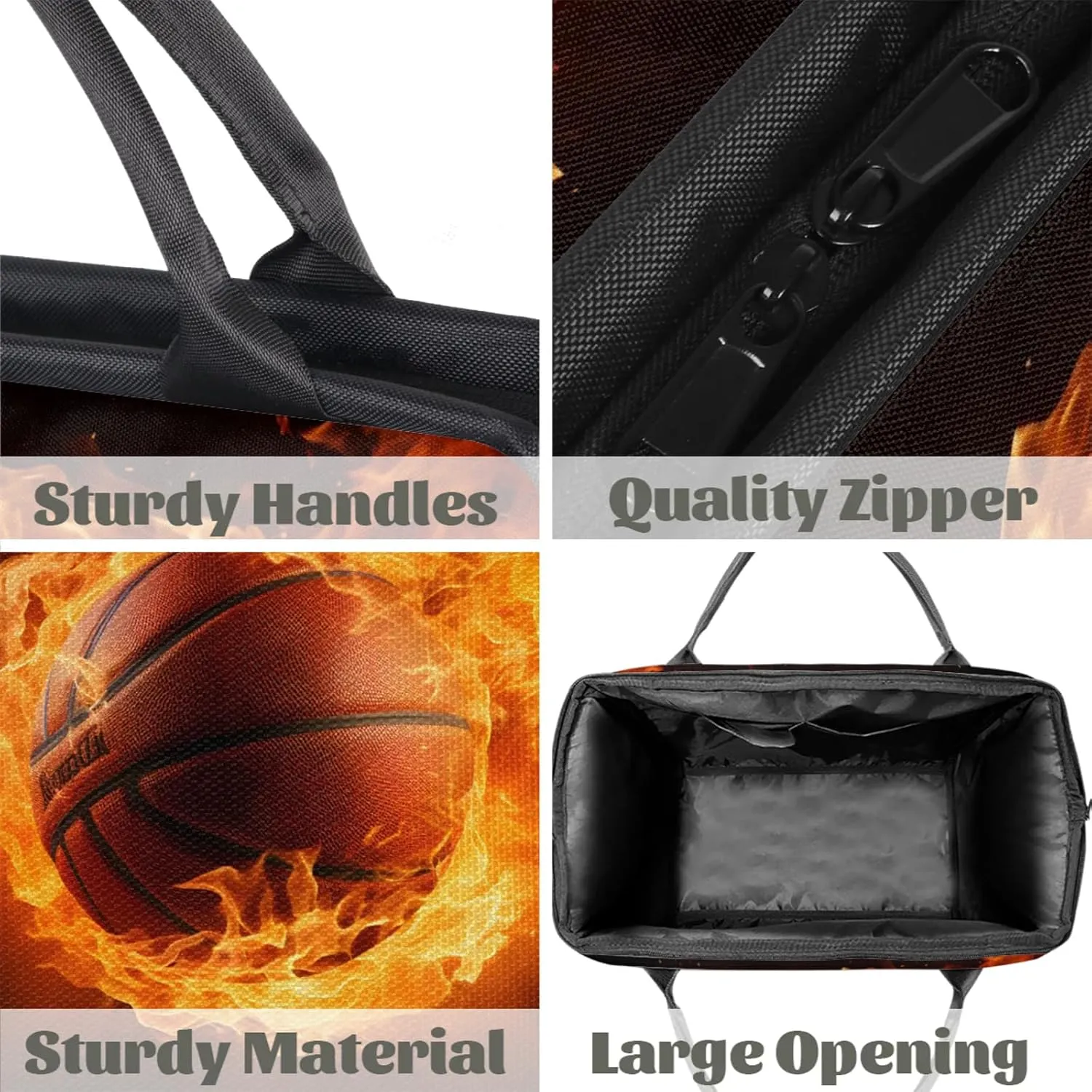 Basketball Black Fire Abstract Travel Duffel Bag Gym Tote Bag for Women Men Waterproof Weekend Overnight Bag Carry On Tote Luggage with Pocket Personal Item Bags Sports Bag fit Travel Sports Gym Yoga