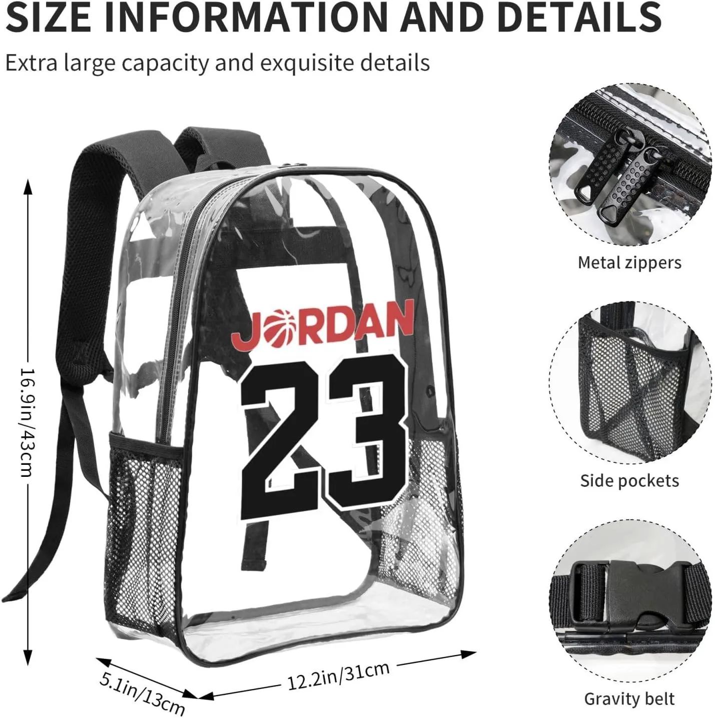 Basketball Goat 23 Transparent Backpack 16 Inch Laptop Backpack Large Capacity Backpack Travel Bag