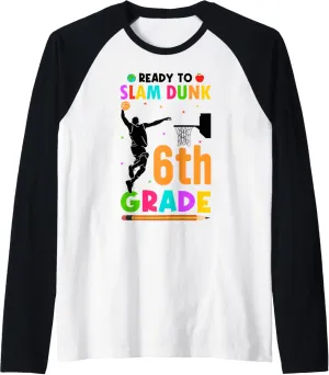 Basketball Slam Dunk Last Day of School Sixth Grade Raglan Baseball Tee