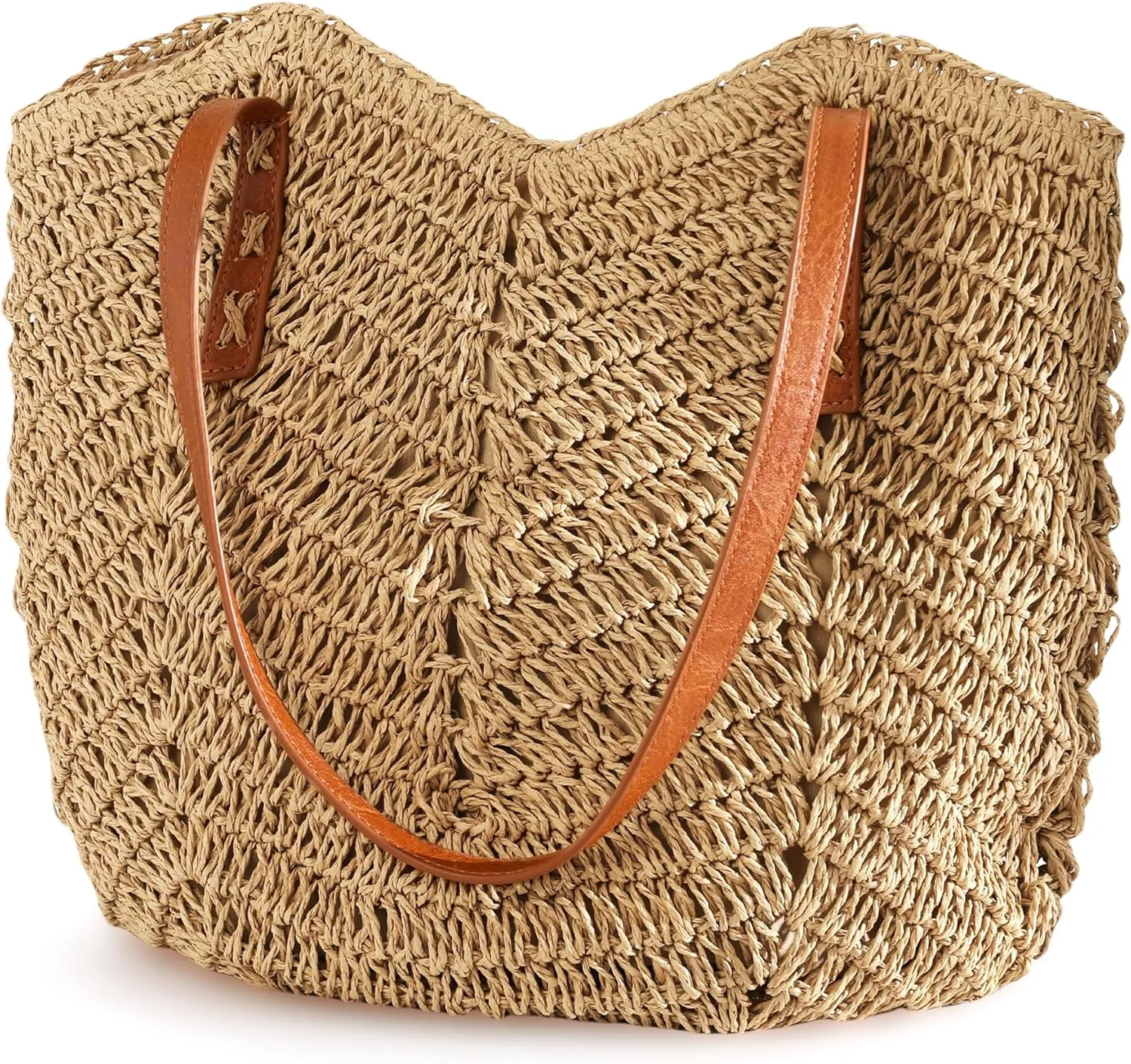 Beach Bags for Women - Straw Bag with Zipper, Soft Woven beach bag, Casual Straw Shoulder Bag for Daily Use