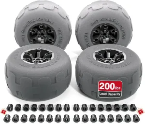 Beach Wheels 13" Sand Tires, Flat-Free Solid Big Wheels Replacement for Rolling Beach Cart Wagon Trolley Buggy Dolly, 200LBS Loading Capacity, 0.87" Axle, 4 Size Axle Adapters, 4 Pack