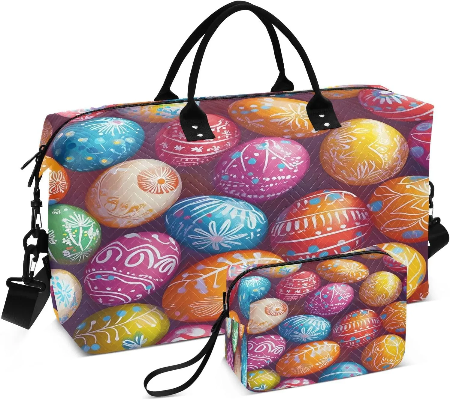 Beautiful Easter Eggs Travel Duffel Bags 2PCS,Sports Duffel Bags for Men Women,Weekender Overnight Bag Gym Tote Bag with Toiletry Bag