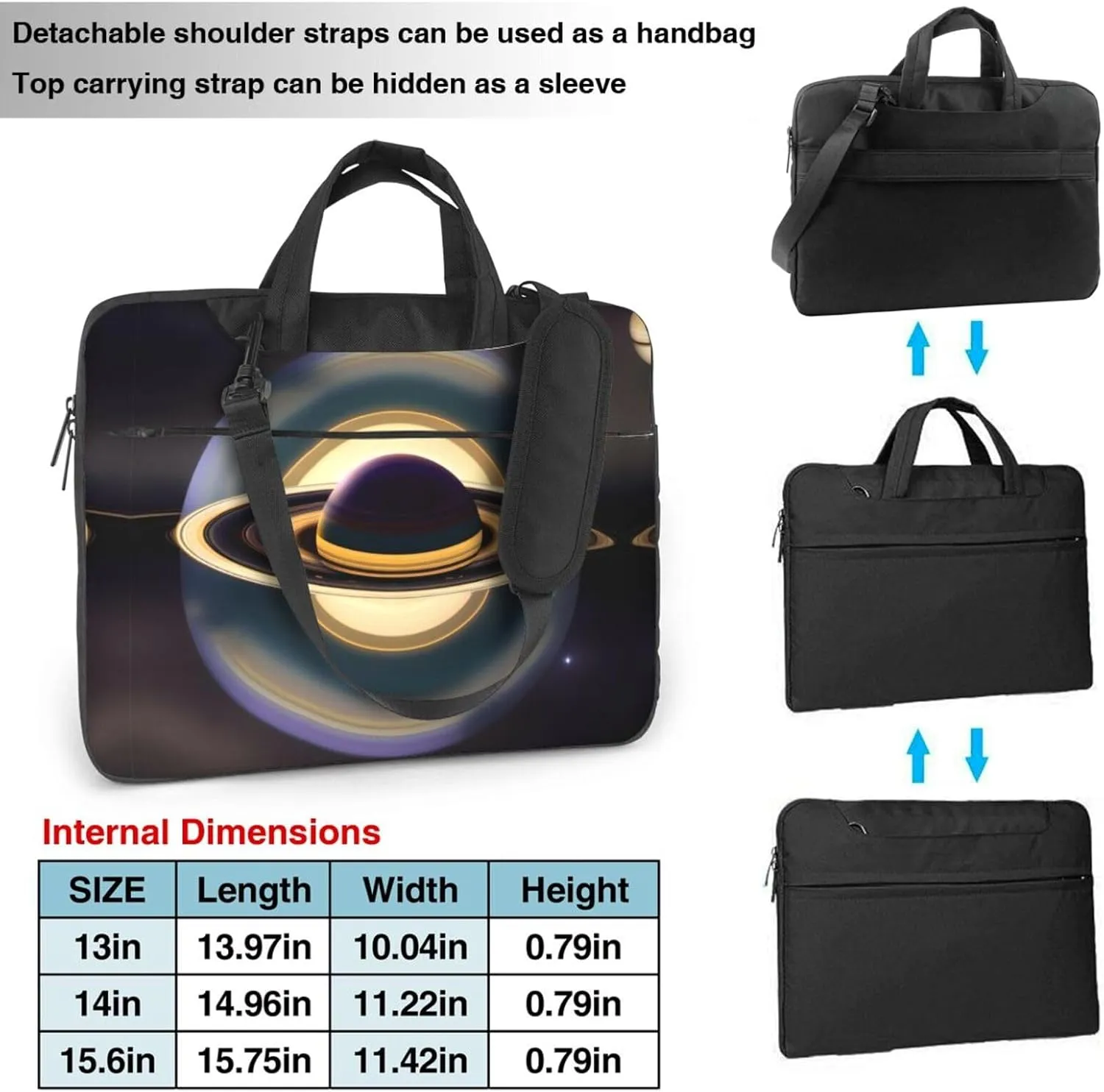 Beautiful Saturn Pattern Laptop Bag - with Soft Interior, Multiple Pockets - Ideal for Men, Travel and Business