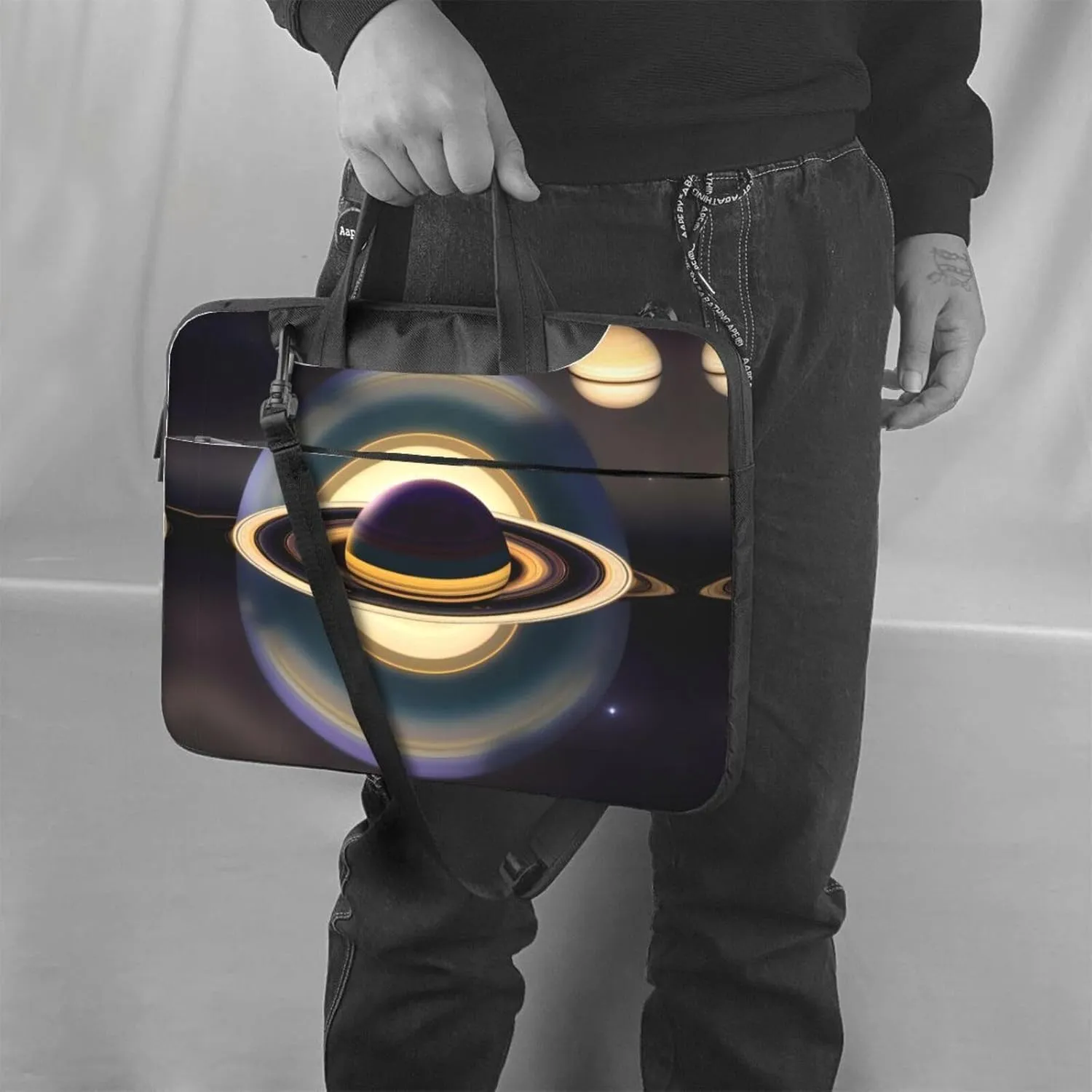Beautiful Saturn Pattern Laptop Bag - with Soft Interior, Multiple Pockets - Ideal for Men, Travel and Business