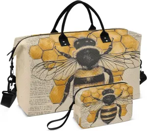 Bee Honey Closeup Duffel Bag for Traveling, Travel Bag Gym Bag, with Multiple Interior Pockets Shoulder Weekender Bag for Women Men with Toiletry Bag 20.5L x 1.9W x 13.8H