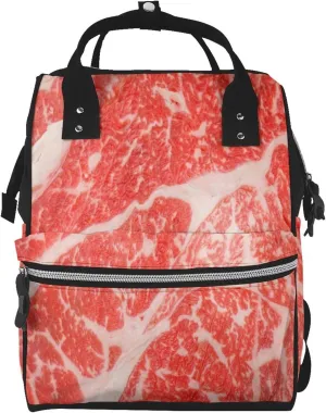 Beef Steaks Pattern Mummy Diaper Bag Backpack Durable Maternity Baby Nappy Casual Shoulder Bags Travel Hiking Outdoor Pack